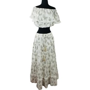 ontwelfth Skirt & Top Set Cropped Top Peasant Skirt Printed Size Medium